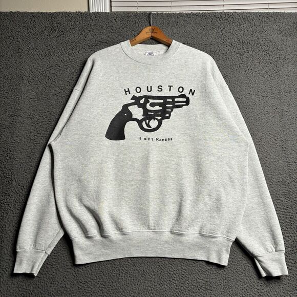 Vintage 90s Houston This Ain’t Kansas Gun Crewneck Sweatshirt Men’s XL USA Made - Picture 2 of 12